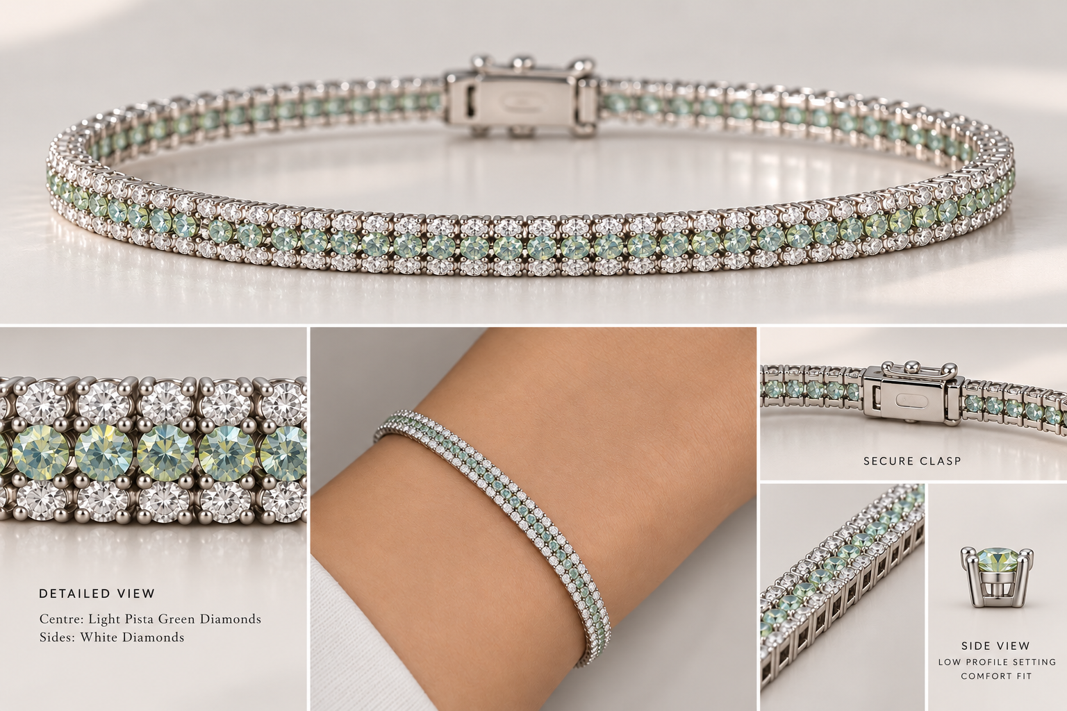 Pistachio Green Diamond & White Riviera Bracelet delivered to client in Private Collector